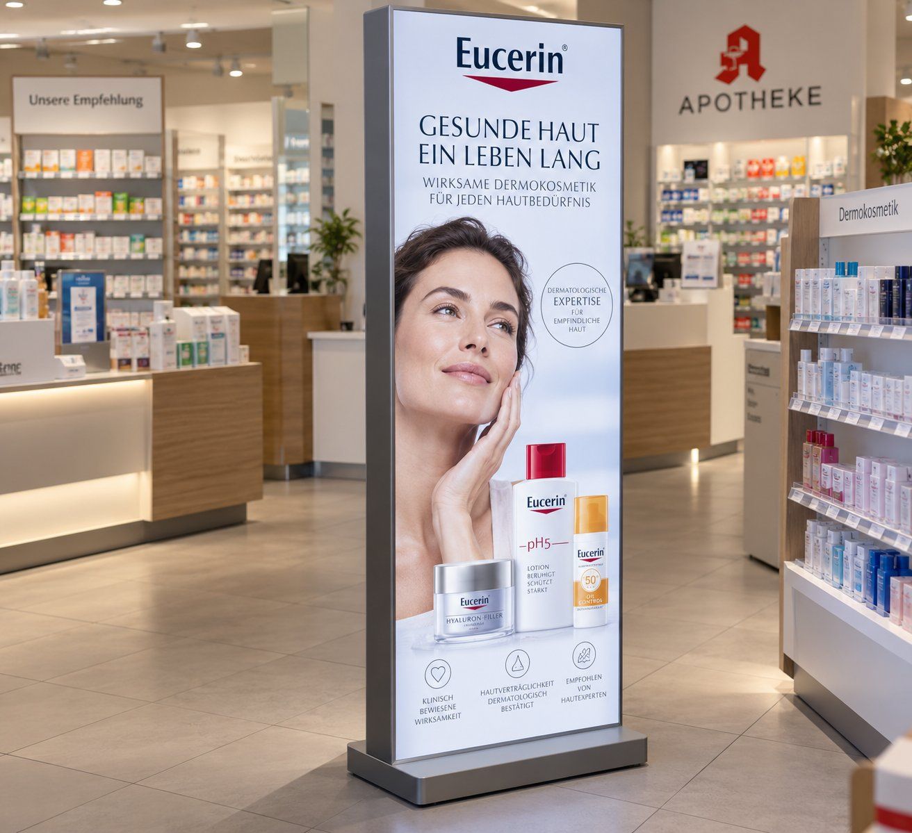 Digitale Indoor-Stele in einer Apotheke